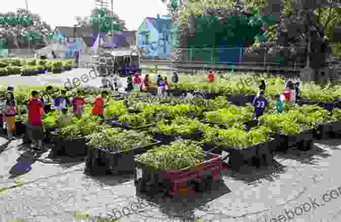 A Lush And Vibrant Community Garden In The Heart Of The City, With Raised Beds, A Variety Of Plants, And People Working Together Green Thumbs Up (The Friendship Garden 1)